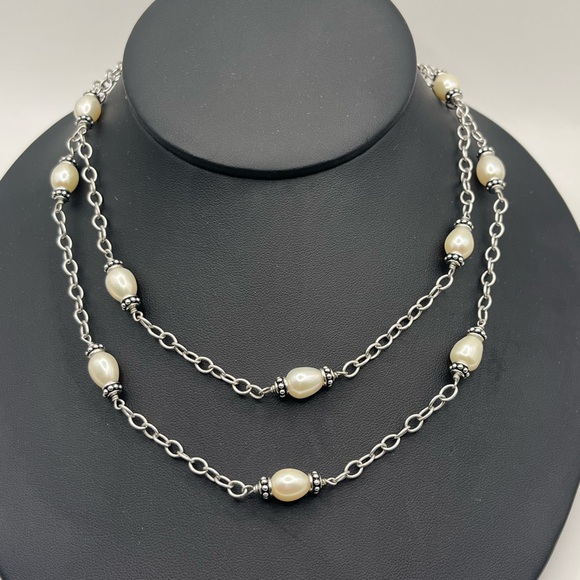 Jewelry - Sterling station necklace with freshwater pearl accents. 36” long